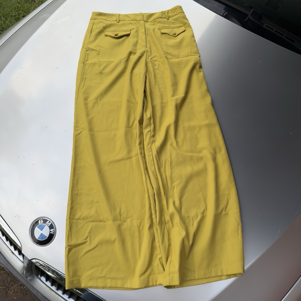 anthropologie Extro & Vert Donna Yellow Wide Leg High Rise Trousers Pants Womens